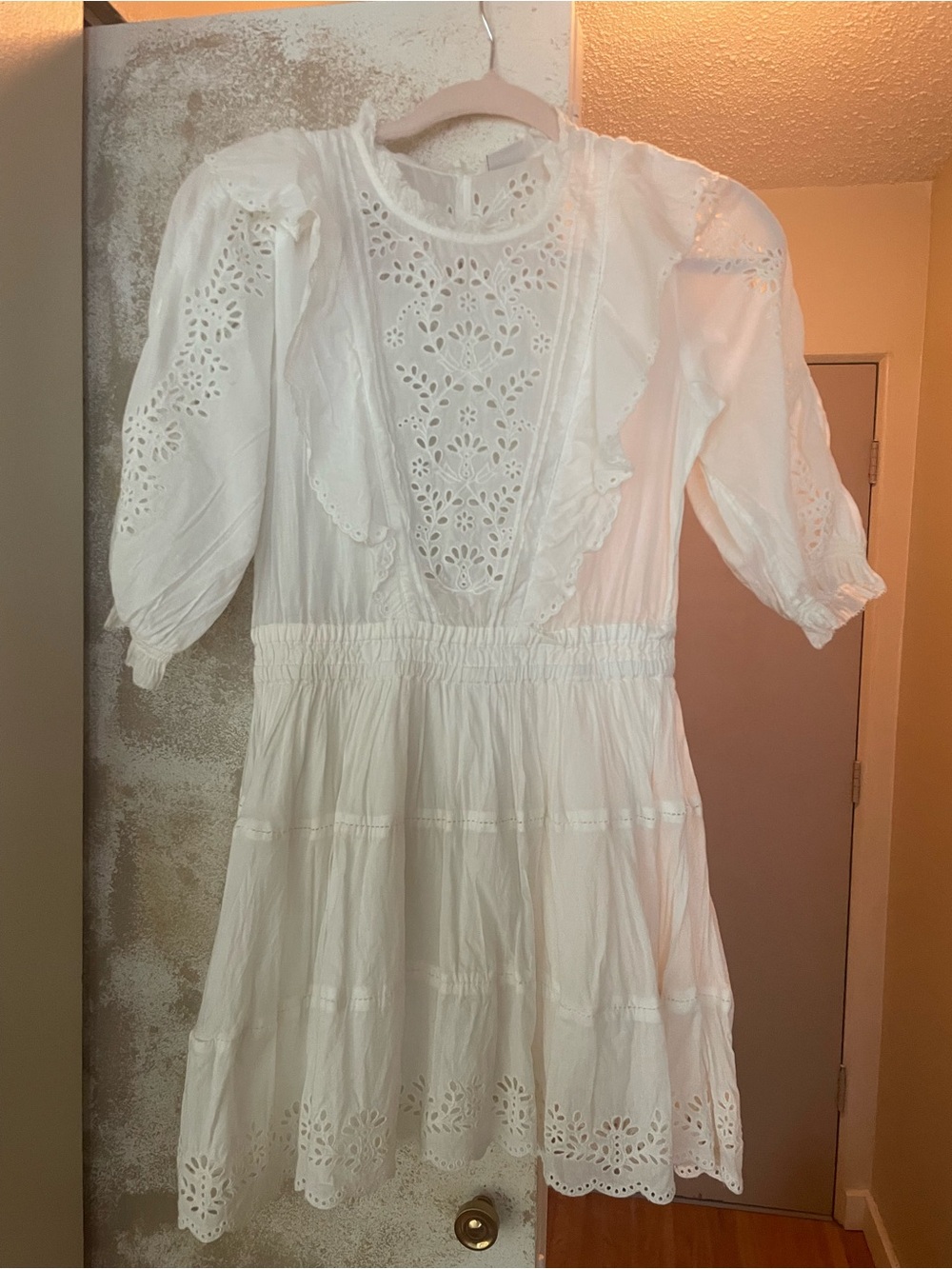 Sunday Best White Eyelet Tiered Mini Dress with Ruffle Details
